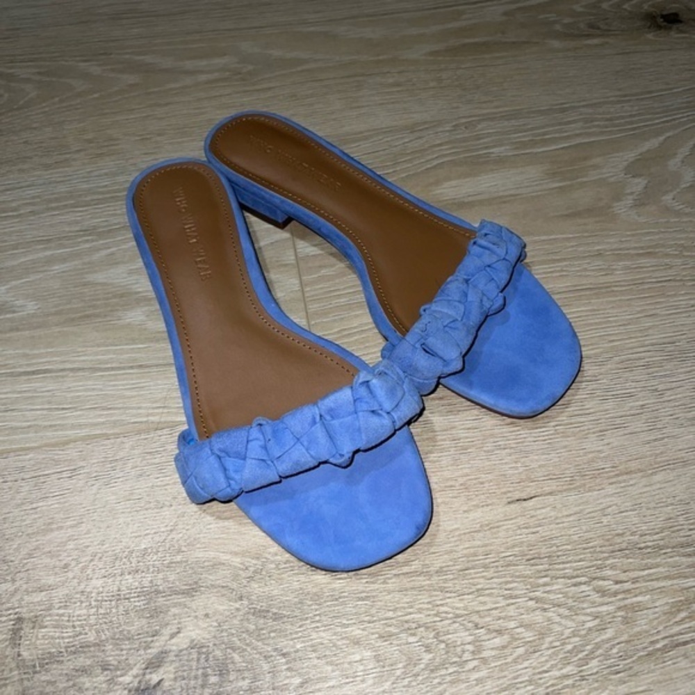 Blue Ruffled Slide Sandals Light blue sandal flip flops Who What Wear 8